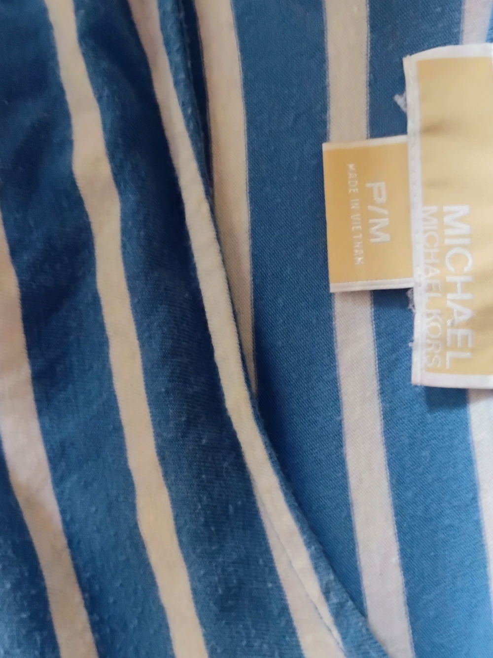 Michael Kors Blue White Striped Ruched Sides Long Sleeve Tunic Top Medium Petite - Picture 3 of 3